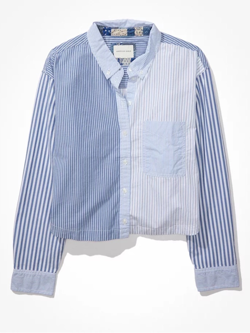 American Eagle Light Blue and White Striped Button-Down Shirt